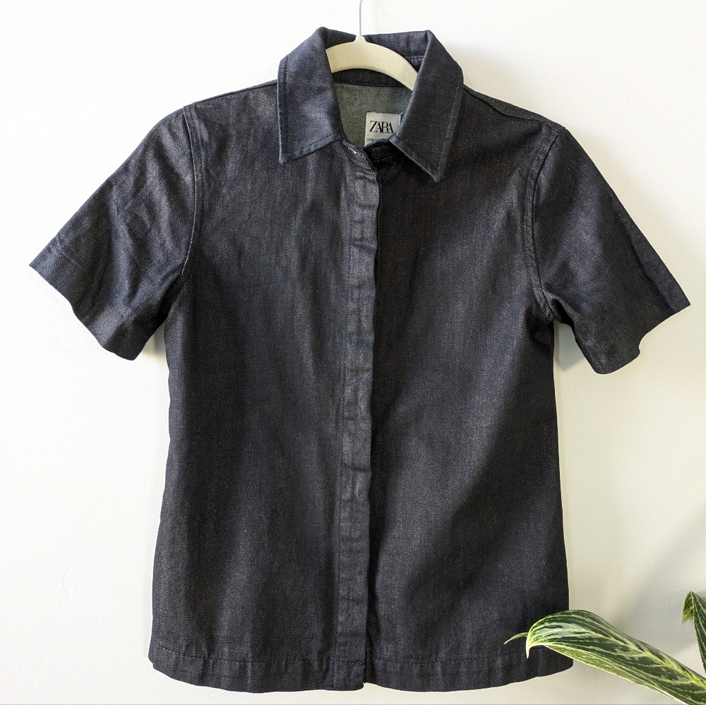 Zara Women's Denim Short Sleeve Shirt